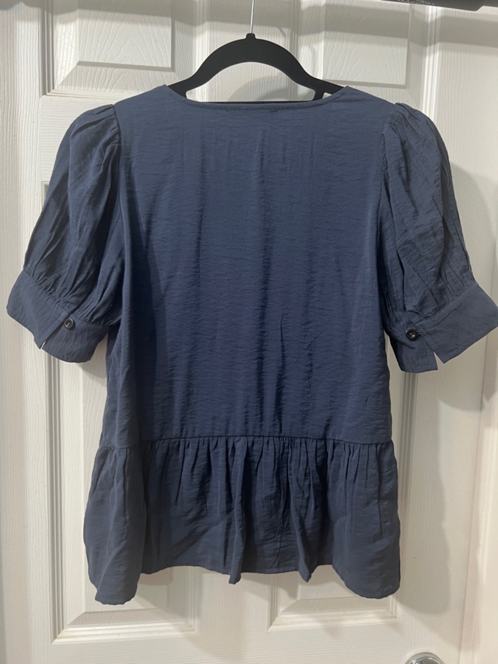 Madewell Slate Blue V-Neck Button Peplum Blouse - Picture 3 of 3